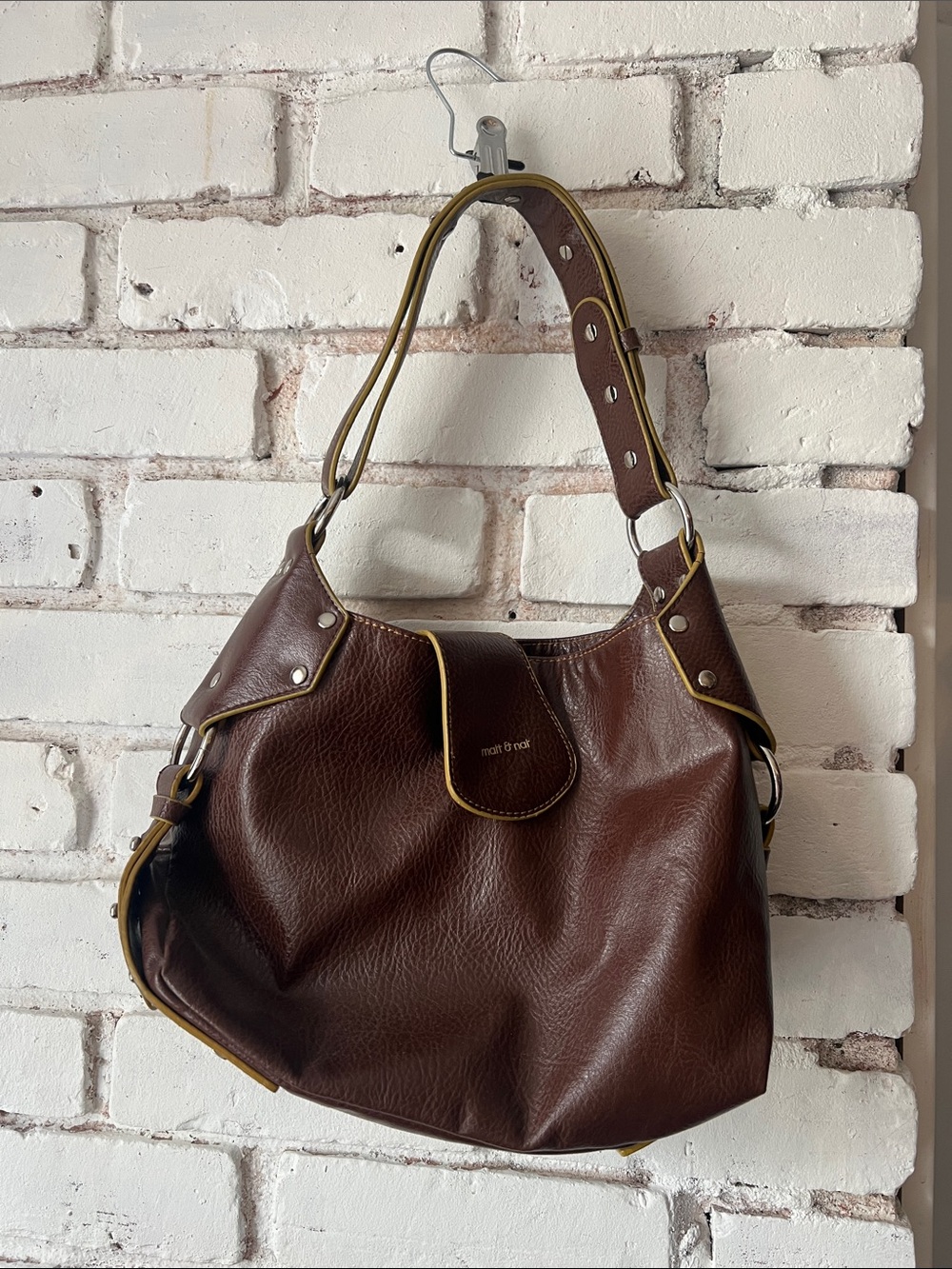 Matt & Nat Brown Shoulder Bag with Yellow Trim